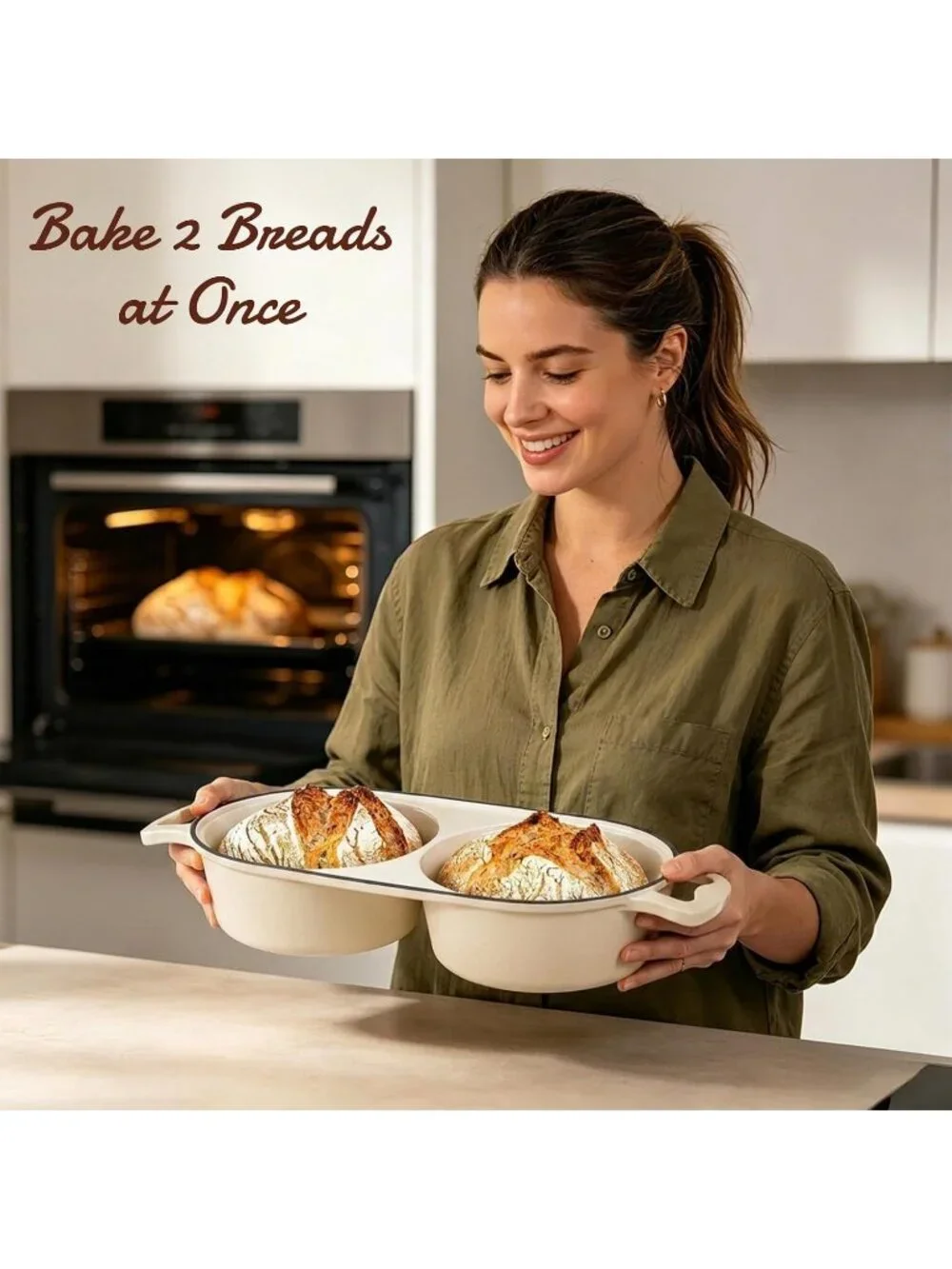 16cm Cream White Cast Iron Double Round Bread Loaf Pot with Lid Mini Dutch Oven
